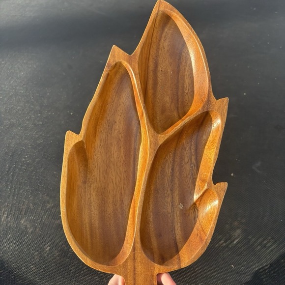 VTG Monkey Pod Wood Wooden Divided Dish Serving Bowl Tray Philippines 15" - Picture 4 of 6